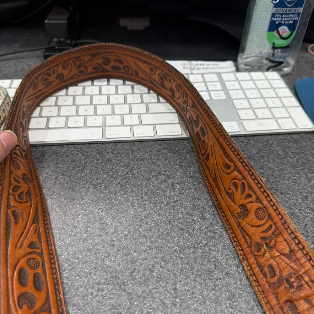 Harness Cowhide Belt Mens 32 Brown Good Floral Tooled Coastal Buckle